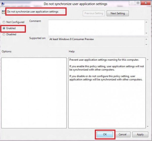 Disable Sync Settings in Windows 8