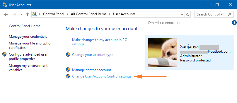 user accounts control panel