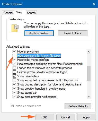 check box before hide extension for the known file types