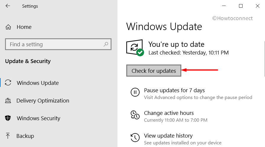 check for updates in Windows update section