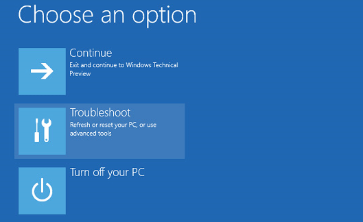 choose an option troubleshoot screen windows 11