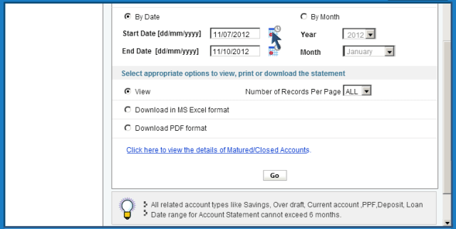 choose date or month How to get Account Statements through SBI Internet Banking