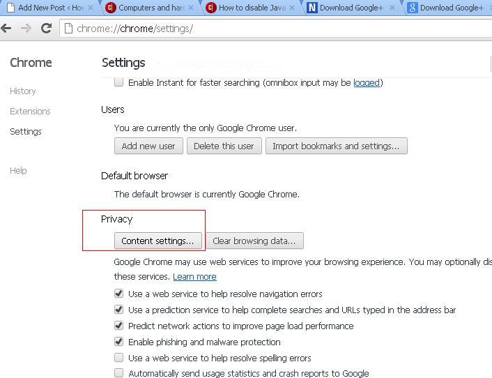 chrome content settings section image