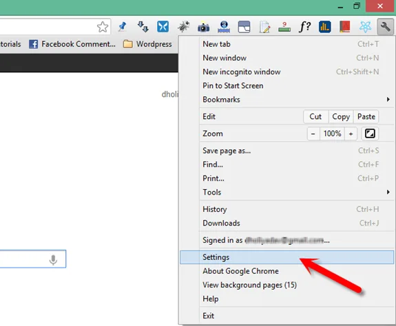 chrome settings option
