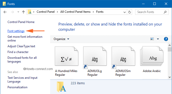 Font Settings on Left Upper Corner