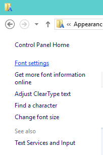 font settings on Left upper side of