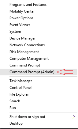 command prompt (admin) option on the power user menu