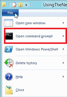 open command prompt option in file explorer menu