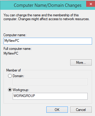 computer name or domain name change