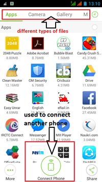 connect phone icon on xender android app