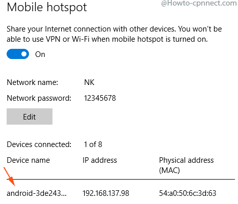 connected mobile hotspot windows 10