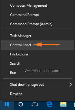 control panel at the windows 10 start menu