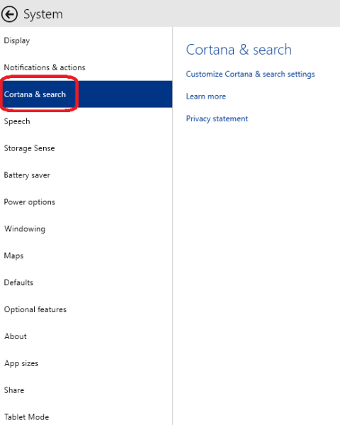 cortana and search win system window