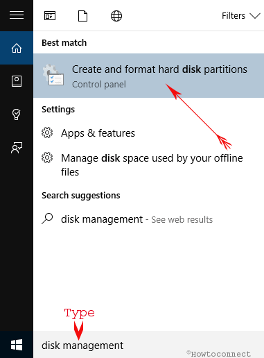 create and format hard disk partitions option on start menu