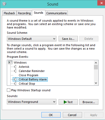 Windows 10 - Set Alarm for Low or Critical Battery Level