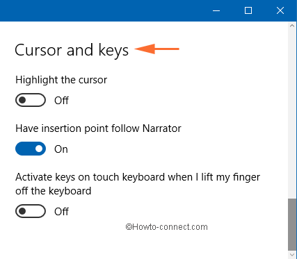cursor and keys in ease of access settings