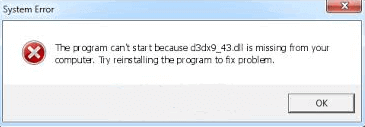 d3dx9_43.dll missing Error Picture 1