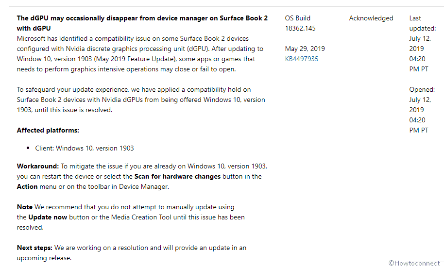dGPU may Disappear from Device Manager on Surface Book 2 Windows 10 1903