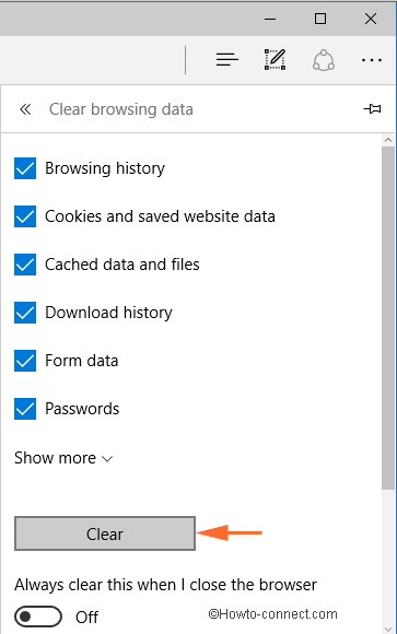 delete button on clear browsing data pop up