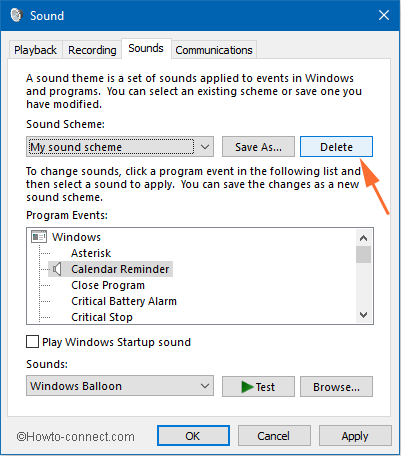 delete button on sound scheme delete button on sound scheme
