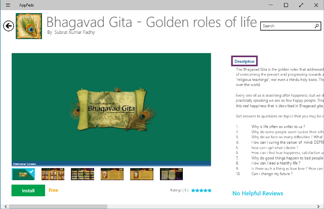 description and features of bhagavad gita app