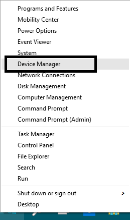 device manager menu on power user menu
