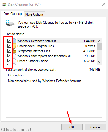 disk cleanup ok button