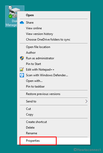 disk management shortcut properties