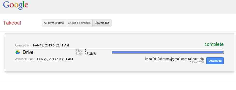 download file using google takout