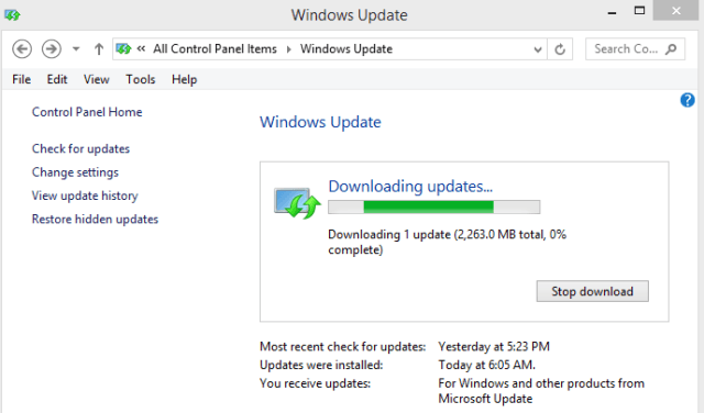downloading update option