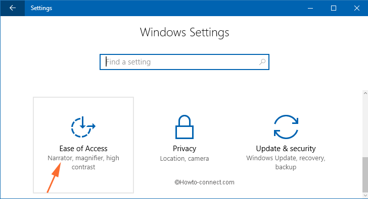 ease of access option in settings window