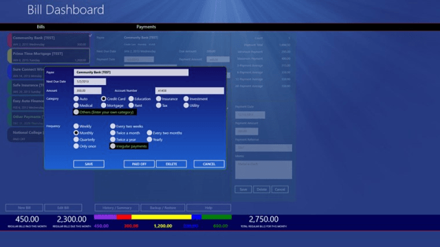 edit existing bill Bill Dashboard Windows 8 App - Manage, Track Financial Bills