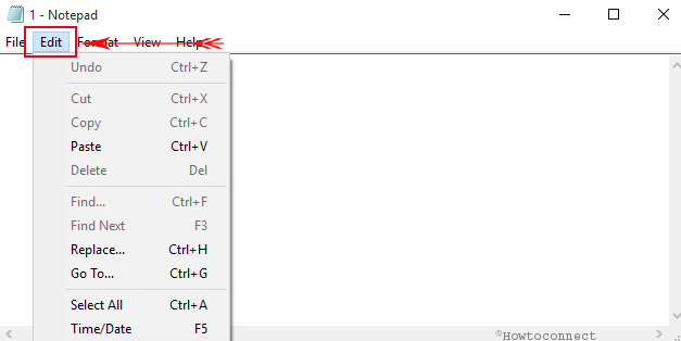 edit menu drop down on notepad