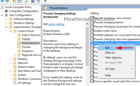 edit option on prevent changing desktop background in group policy editor