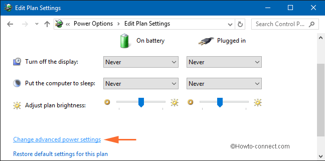 edit plan settings window change advance power settingss link on edit plan settings window