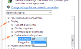 enable adaptive brightness off drop down in power options window
