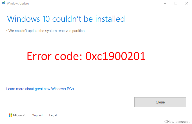 error code 0xc1900201 We couldn't update system reserved partition