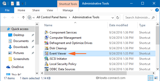 event viewer in administrative tools windows 10