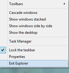 exit explorer menu on taskbar