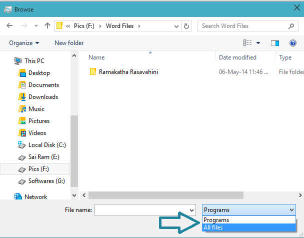 file name type in browse window