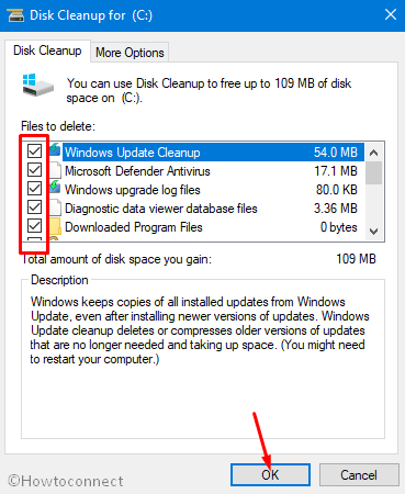 files to delete and ok button
