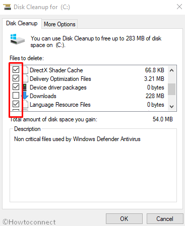 files to delete ok button disk cleanup