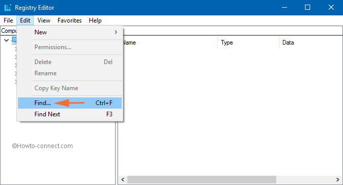 find option in edit tab in registry editor