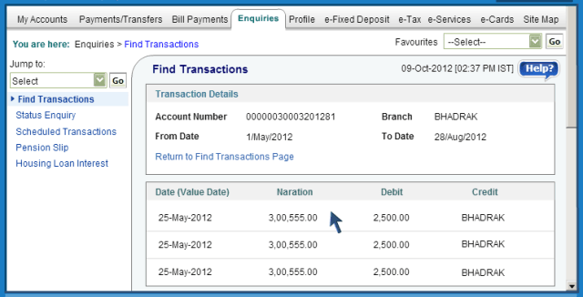find transactions page