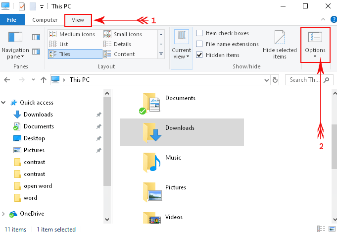 folder icon on the file explorer view ribbon