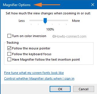 follow the mouse pointer checkbox