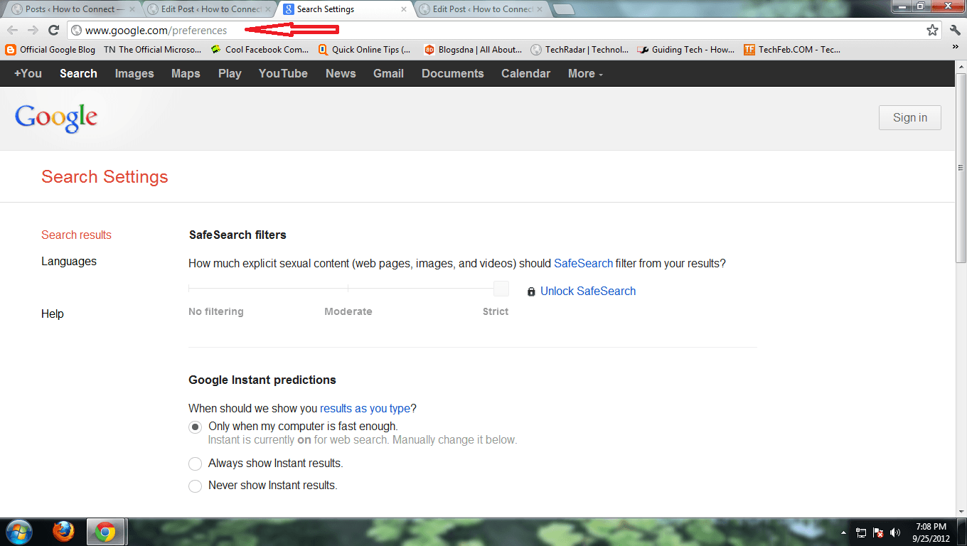 google search setting