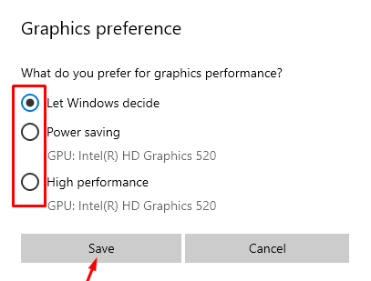 graphics preference
