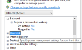 hard disk on power option in window 10