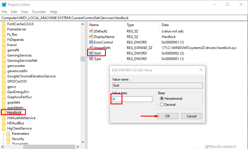 hardlock.sys in registry editor